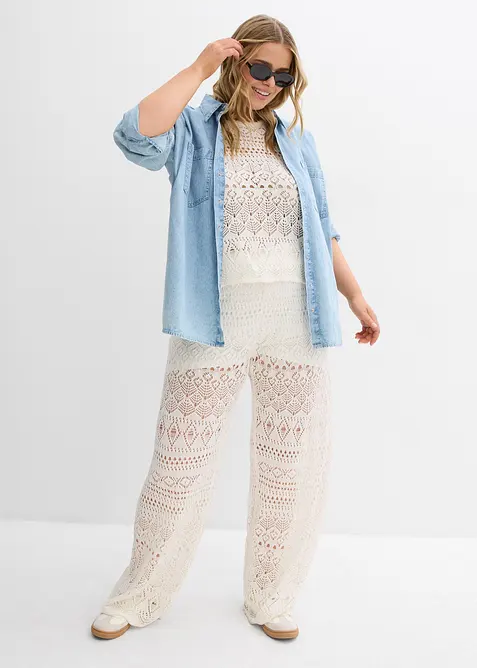 Pantaloni con elastico in vita in maglia traforata, bonprix