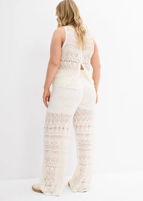 Pantaloni con elastico in vita in maglia traforata, bonprix