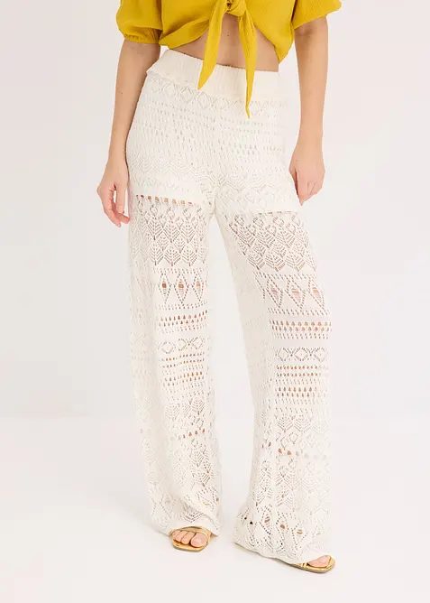 Pantaloni con elastico in vita in maglia traforata, bonprix