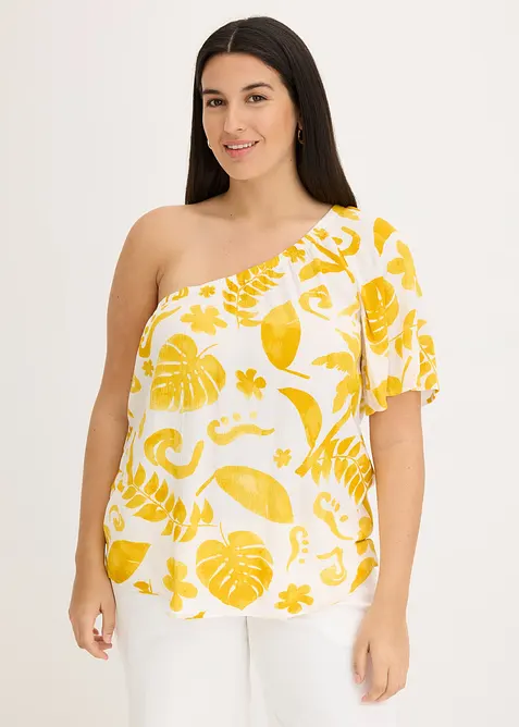 Blusa monospalla in viscosa operata, bonprix