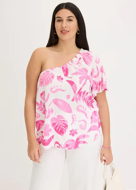 Blusa monospalla in viscosa operata, bonprix