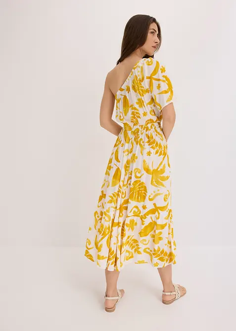 Abito monospalla fantasia in viscosa operata, bonprix