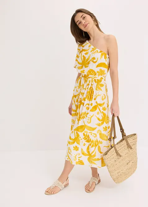 Abito monospalla fantasia in viscosa operata, bonprix