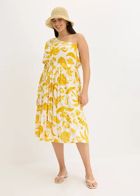 Abito monospalla fantasia in viscosa operata, bonprix