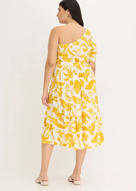 Abito monospalla fantasia in viscosa operata, bonprix