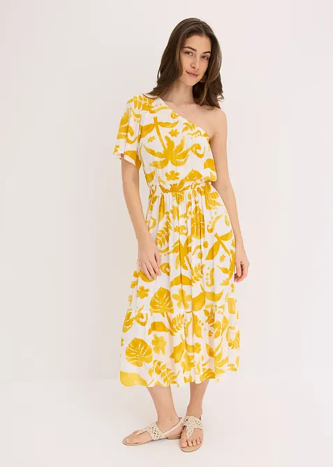 Abito monospalla fantasia in viscosa operata, bonprix