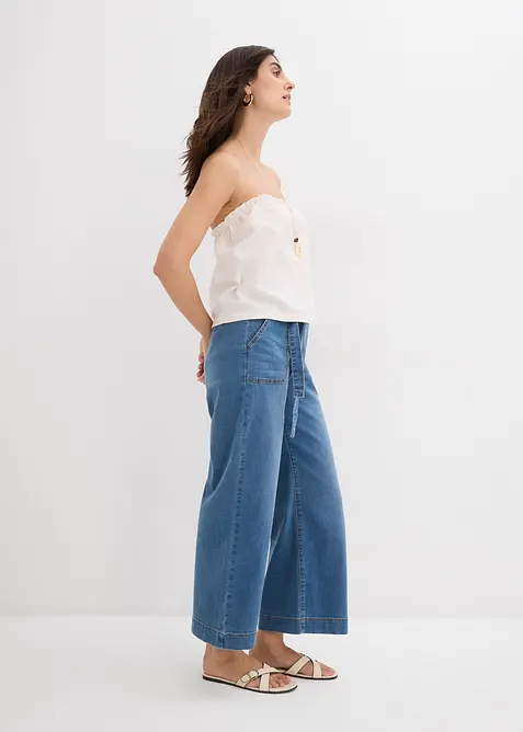 Jeans wide leg cropped con cinta comoda, vita alta, bonprix