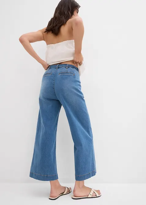Jeans wide leg cropped con cinta comoda, vita alta, bonprix