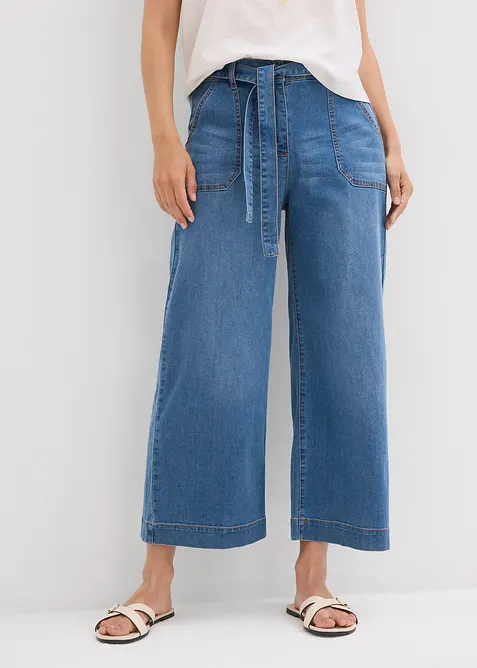Jeans wide leg cropped con cinta comoda, vita alta, bonprix