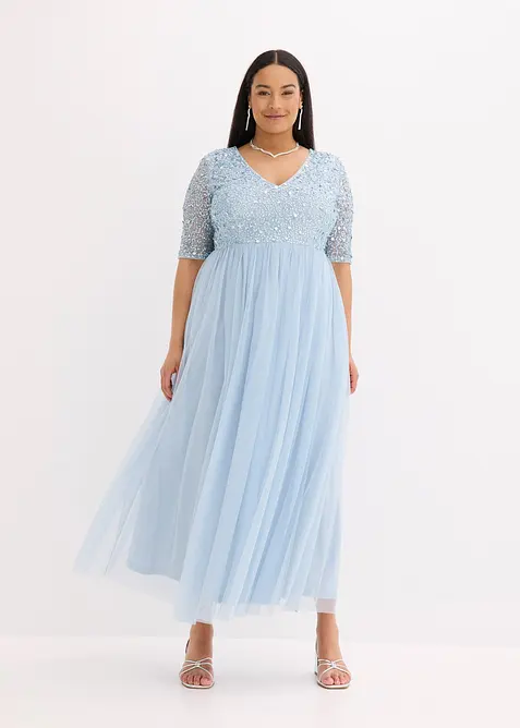 Abito da sera in tulle delicato con ricamo e paillettes, bonprix
