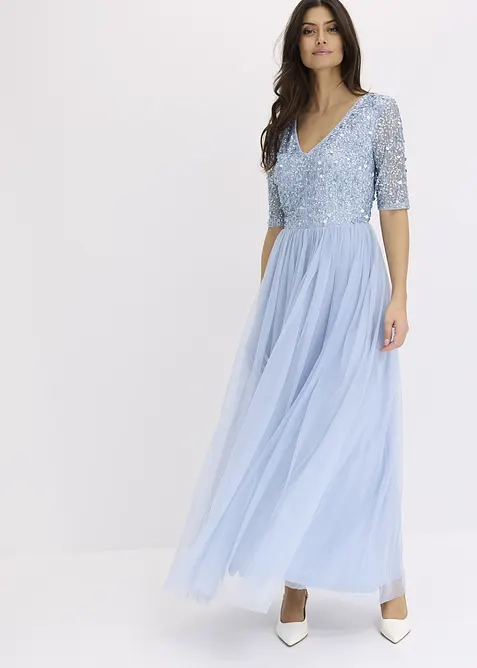 Abito da sera in tulle delicato con ricamo e paillettes, bonprix