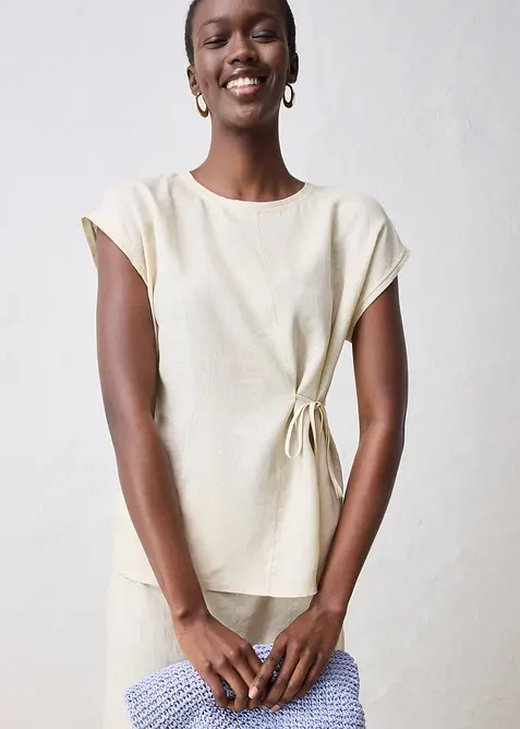 Maglia in puro lino con inserto in tessuto, bonprix