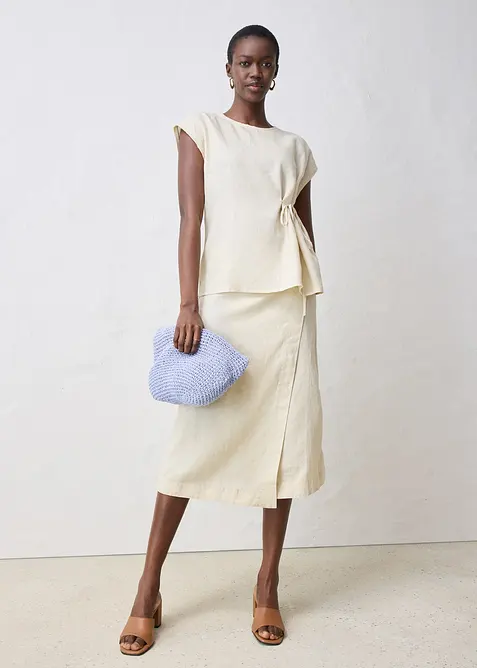 Maglia in puro lino con inserto in tessuto, bonprix