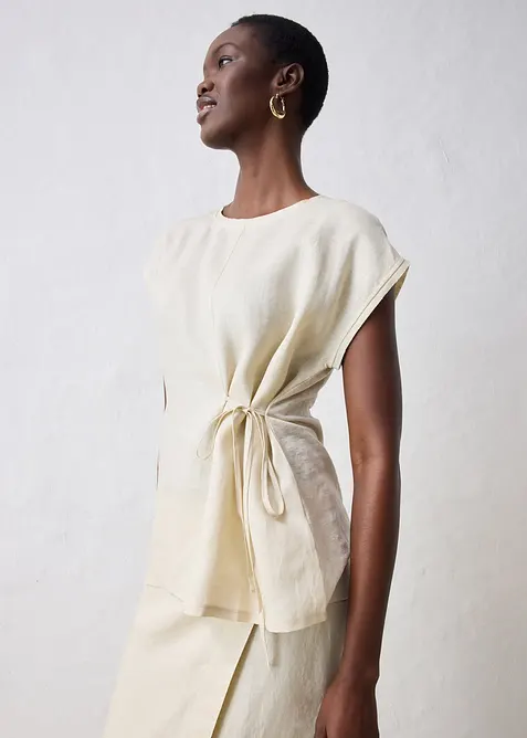 Maglia in puro lino con inserto in tessuto, bonprix