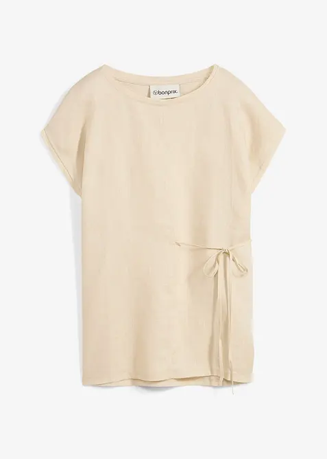 Maglia in puro lino con inserto in tessuto, bonprix