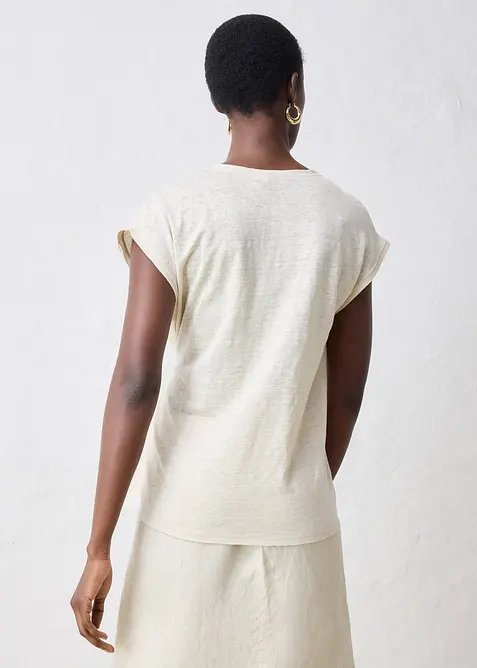 Maglia in puro lino con inserto in tessuto, bonprix