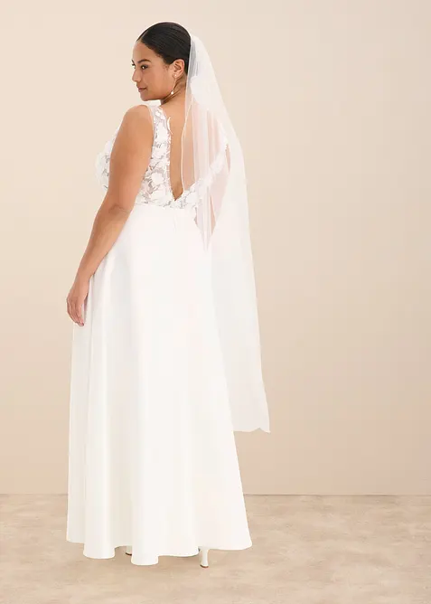 Abito da sposa in satin lucido con applicazione floreale, bonprix
