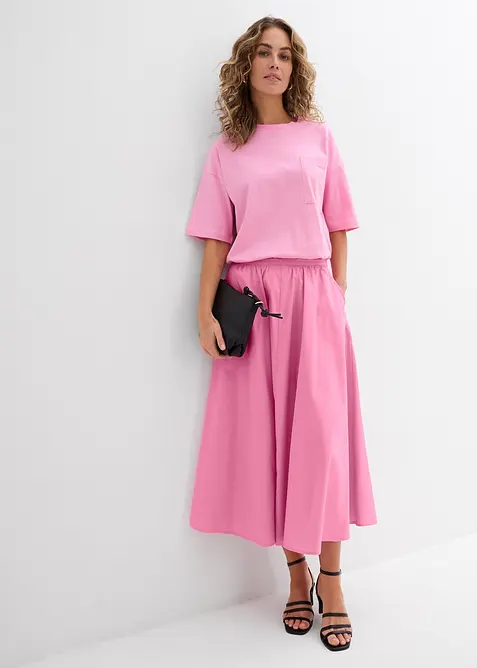 Gonna midi in misto cotone elasticizzato, bonprix