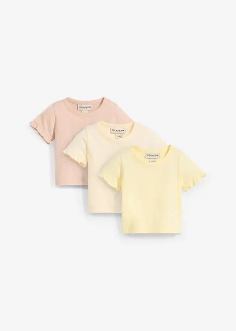 Maglia in cotone biologico con volant (pacco da 3), bonprix