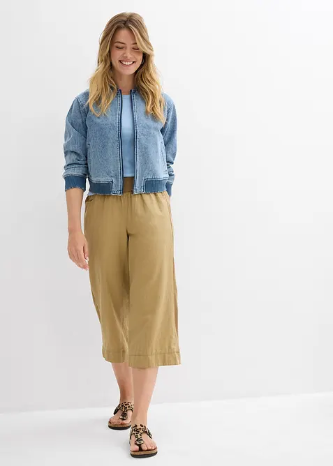 Pantaloni cropped in misto lino e cotone, bonprix