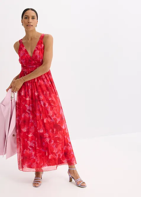 Abito lungo in mesh fantasia morbido, bonprix