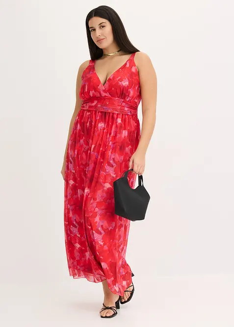 Abito lungo in mesh fantasia morbido, bonprix