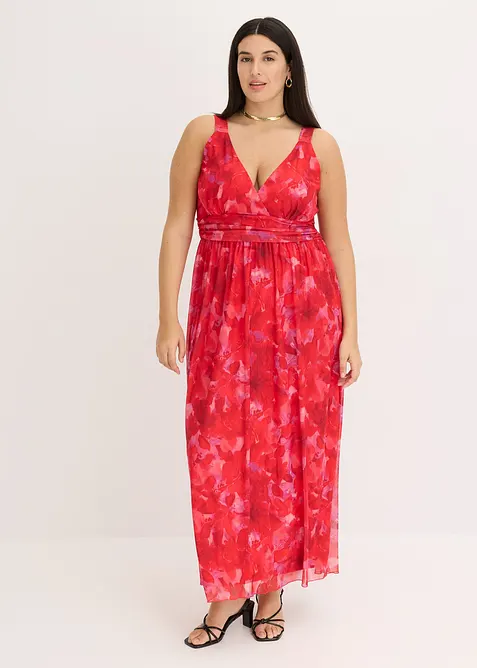 Abito lungo in mesh fantasia morbido, bonprix