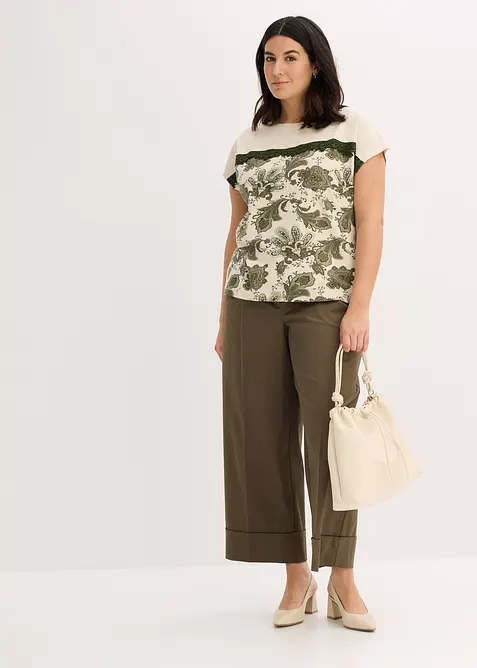 Maglia oversize con applicazione di pizzo sullo scollo, bonprix