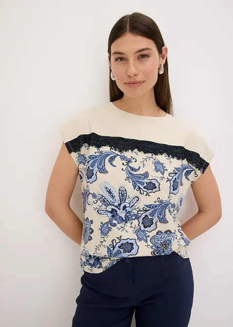 Maglia oversize con applicazione di pizzo sullo scollo, bonprix