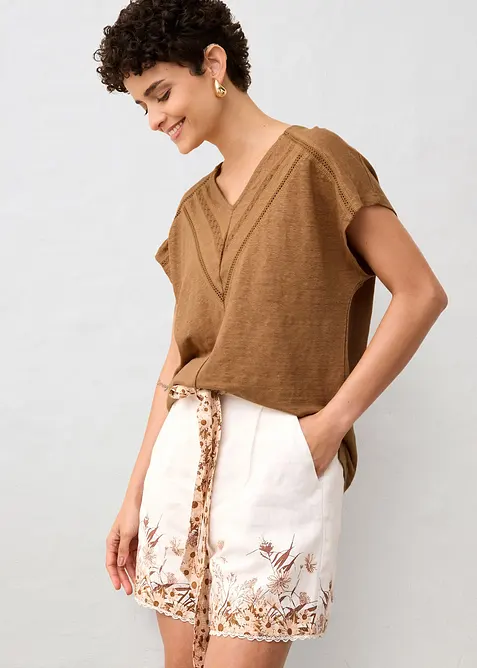 Maglia in puro lino con pizzo, bonprix