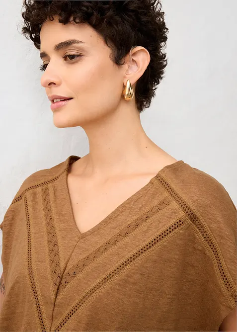 Maglia in puro lino con pizzo, bonprix