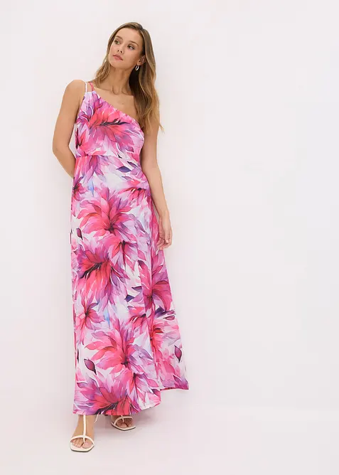 Abito monospalla in crêpe operato, bonprix