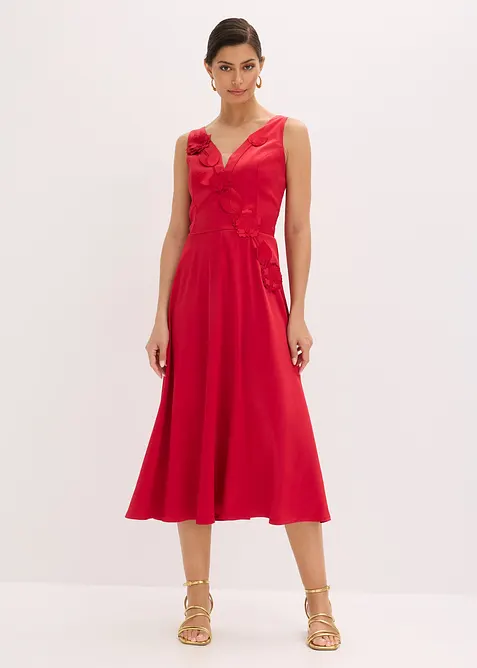 Abito midi in satin lucido con applicazione floreale, bonprix