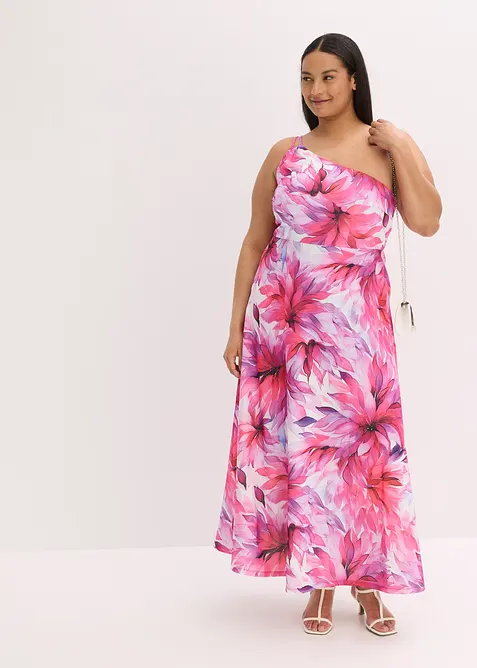 Abito monospalla in crêpe operato, bonprix