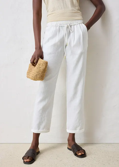 Pantaloni in puro lino con elastico in vita, bonprix