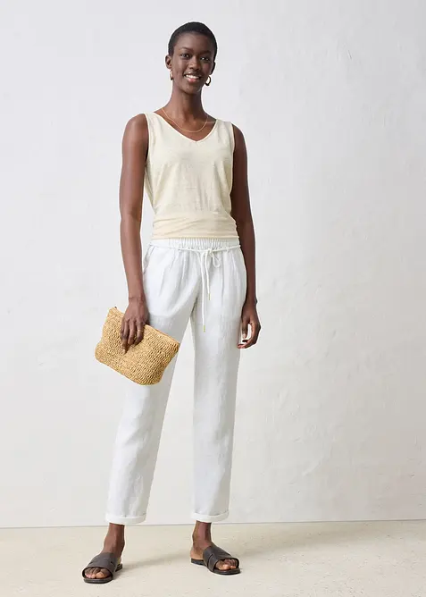 Pantaloni in puro lino con elastico in vita, bonprix