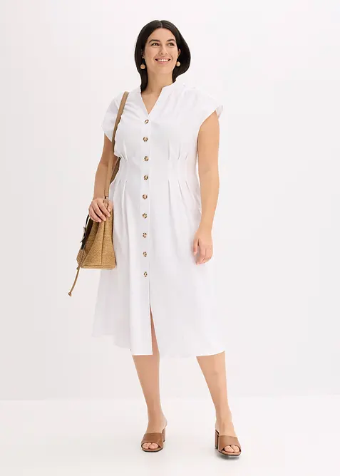 Abito midi in misto lino leggero, bonprix