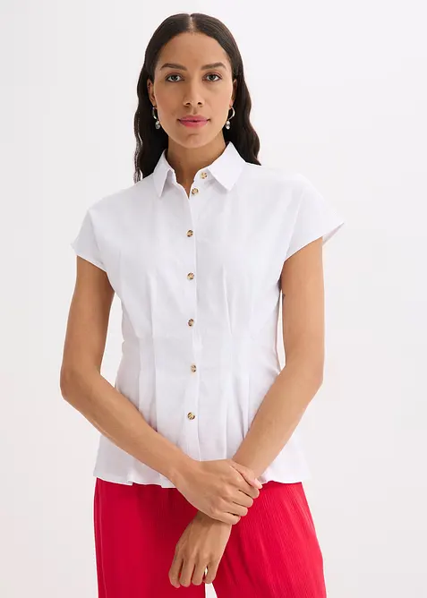 Blusa a maniche corte in misto lino fresco e leggero, bonprix