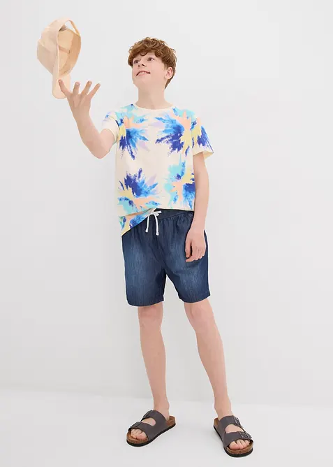 Pantaloncini di jeans con cinta elastica in cotone biologico, regular fit, bonprix