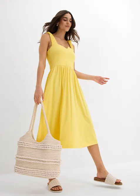 Abito in misto viscosa e cotone con fondo leggermente svasato, bonprix