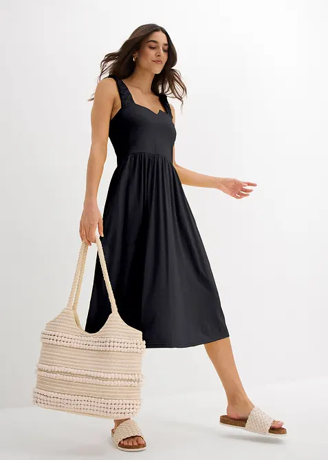 Abito in misto viscosa e cotone con fondo leggermente svasato, bonprix