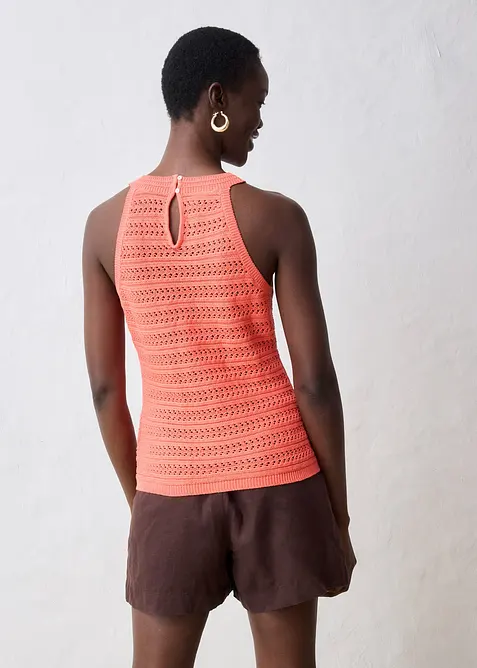 Top in maglia traforata in misto lino, bonprix