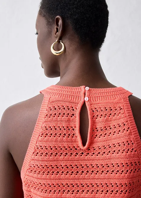 Top in maglia traforata in misto lino, bonprix