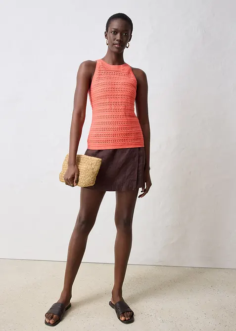 Top in maglia traforata in misto lino, bonprix