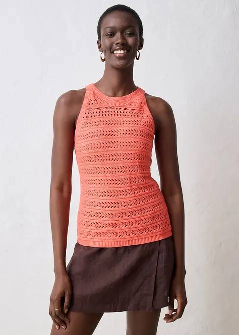 Top in maglia traforata in misto lino, bonprix