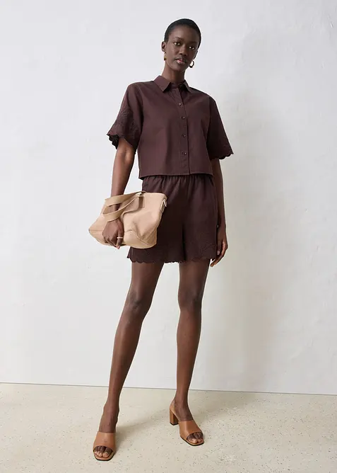 Camicia cropped in misto lino, bonprix