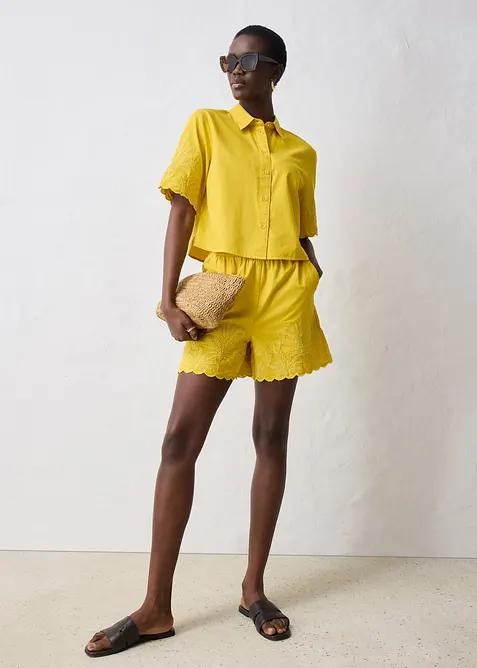 Camicia cropped in misto lino, bonprix