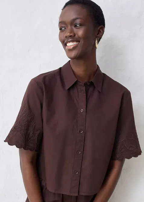 Camicia cropped in misto lino, bonprix