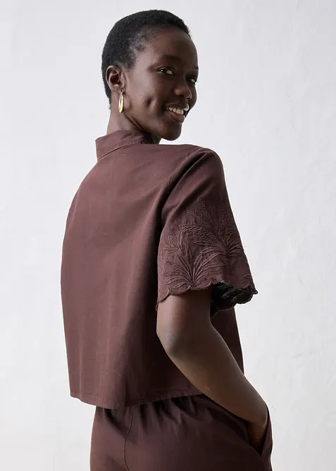 Camicia cropped in misto lino, bonprix