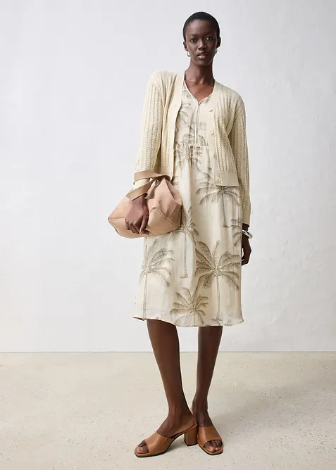 Cardigan traforato in misto lino, bonprix